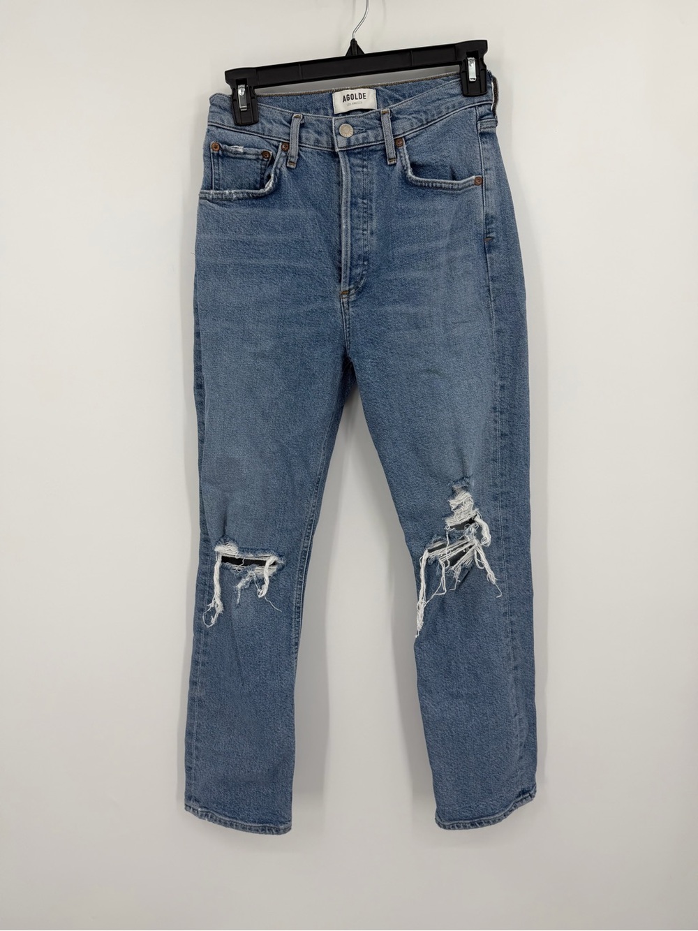 AGOLDE Distressed Straight Leg Jeans | Size 25 | Light Wash | Ripped Knees 🖤